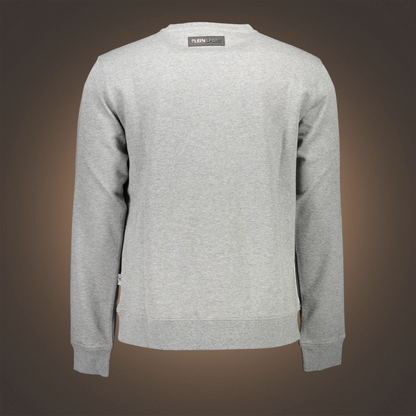 Sudadera gris de manga larga liquidationlive con cuello redondo y etiqueta de marca en la parte posterior