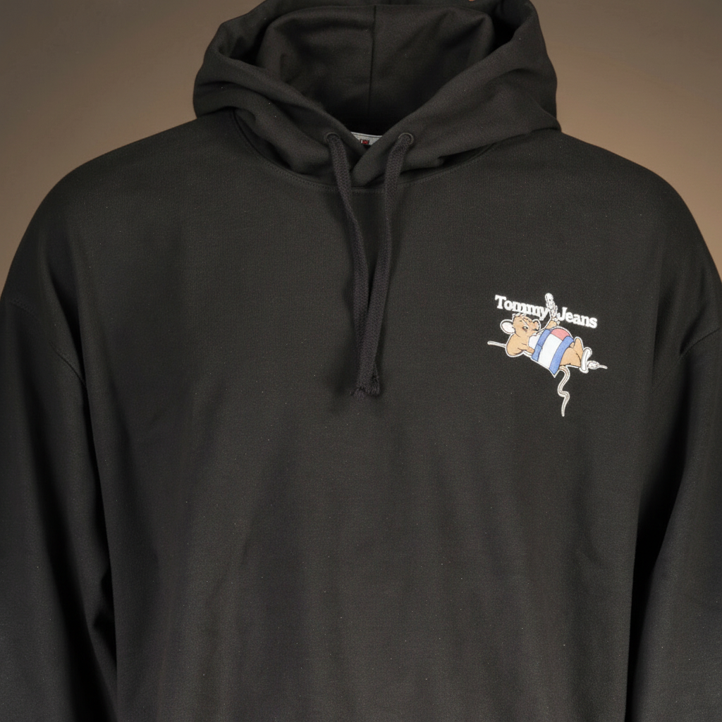 Sudadera negra con capucha liquidationlive Tommy Hilfiger con estampado gráfico de personaje en el pecho