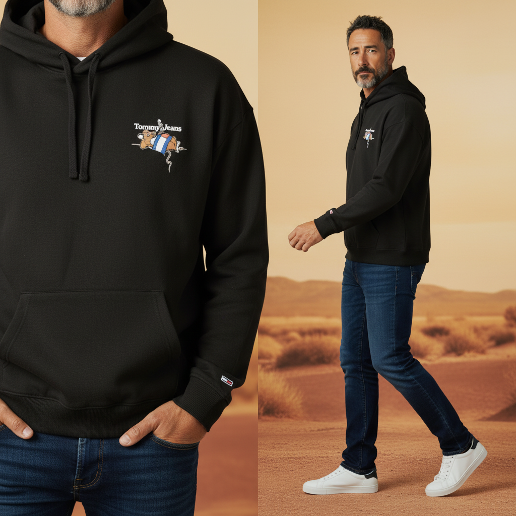 Sudadera negra con capucha Tommy Hilfiger de liquidationlive con estampado gráfico en el pecho y ajuste cómodo