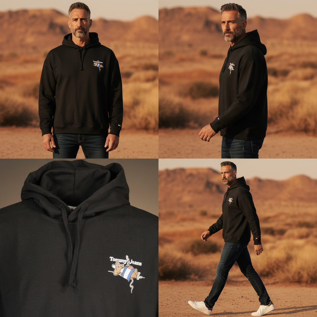 Sudadera negra con capucha Tommy Hilfiger de liquidationlive con estampado gráfico y bordado en un entorno desértico