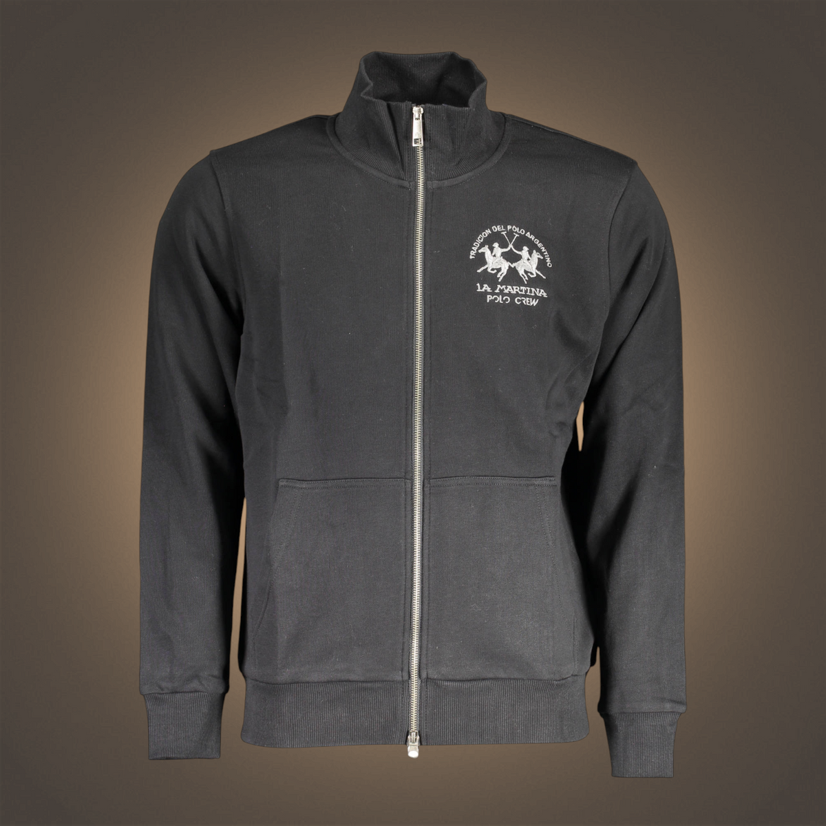 Sudadera negra con cremallera liquidationlive con bordado de La Martina Polo Crew en el pecho y cuello alto