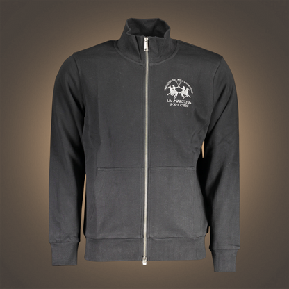 Sudadera negra con cremallera liquidationlive con bordado de La Martina Polo Crew en el pecho y cuello alto