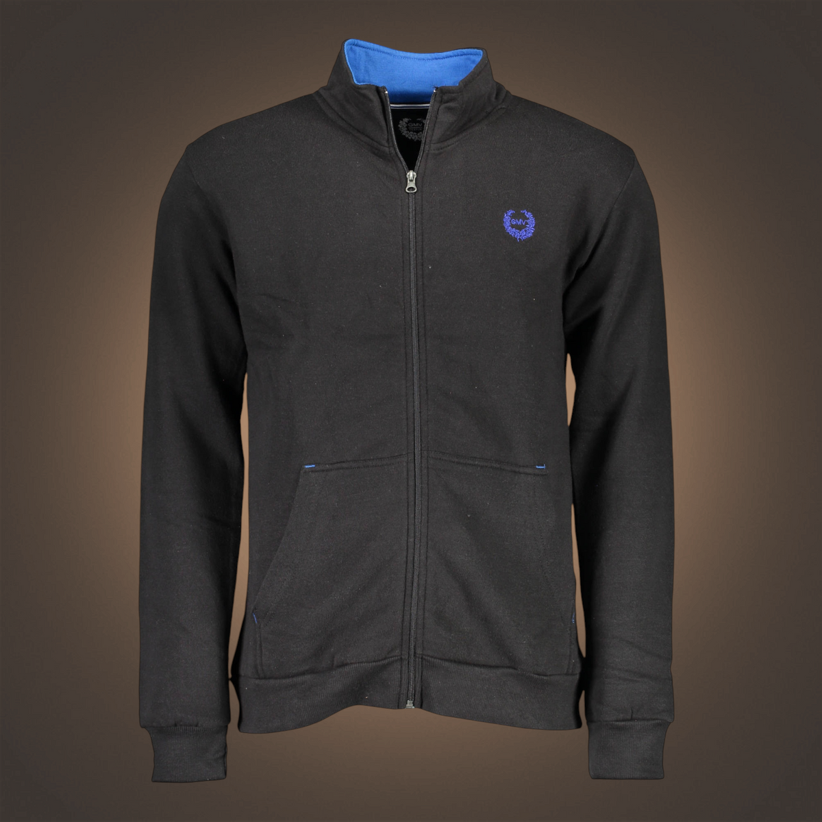 Sudadera negra liquidationlive Gian Marco Venturi con cremallera, cuello azul y logotipo bordado en el pecho