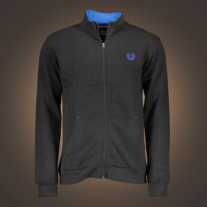 Sudadera negra liquidationlive Gian Marco Venturi con cremallera, cuello azul y logotipo bordado en el pecho