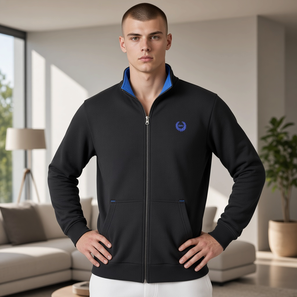 Sudadera negra con cremallera Gian Marco Venturi de liquidationlive con logotipo bordado y cuello interior azul