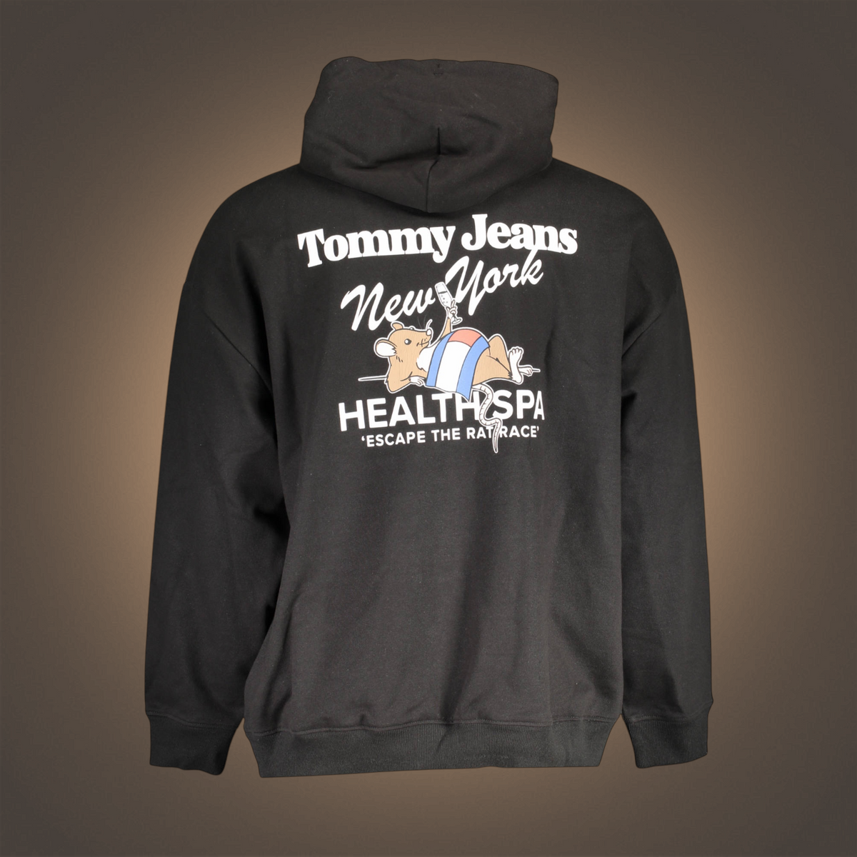 Sudadera negra con capucha liquidationlive de Tommy Hilfiger con estampado gráfico de rata en la espalda