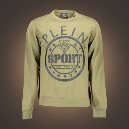 Sudadera verde de manga larga Plein Sport con cuello redondo y estampado gráfico circular de tigre en el pecho