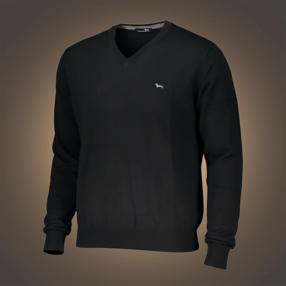 Suéter negro de hombre Harmont & Blaine con cuello en pico y bordado del logotipo en el pecho