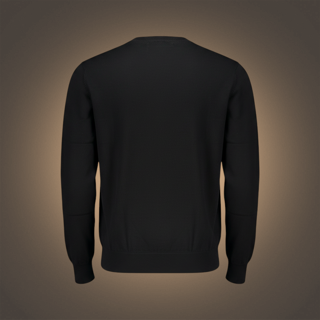 Vista trasera de suéter negro de hombre Harmont & Blaine con cuello en pico y diseño de punto liso