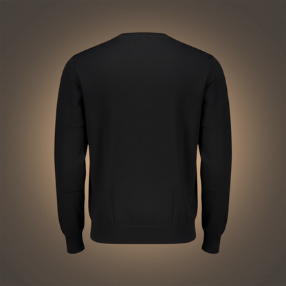 Vista trasera de suéter negro de hombre Harmont & Blaine con cuello en pico y diseño de punto liso