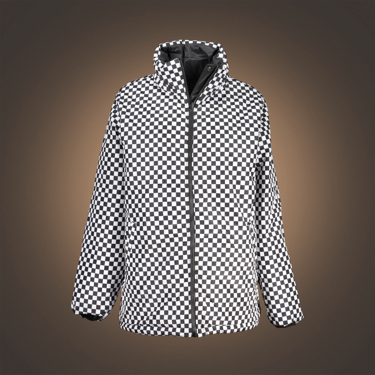 Chaqueta acolchada reversible liquidationlive Vans con estampado de damero blanco y negro y cierre de cremallera
