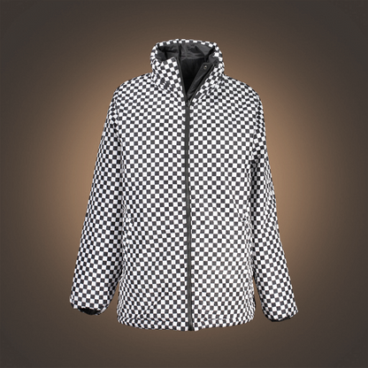 Chaqueta acolchada reversible liquidationlive Vans con estampado de damero blanco y negro y cierre de cremallera