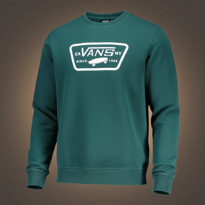Sudadera liquidationlive Vans verde de cuello redondo con logotipo gráfico blanco en el pecho para hombre