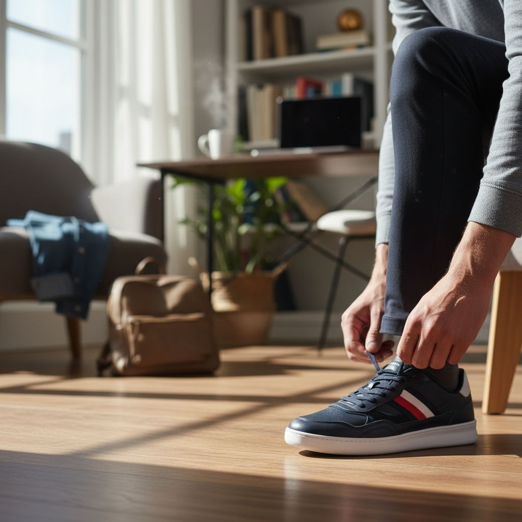 Zapatillas azules Tommy Hilfiger de liquidationlive con cordones, detalles en contraste y logotipo en ambiente casual
