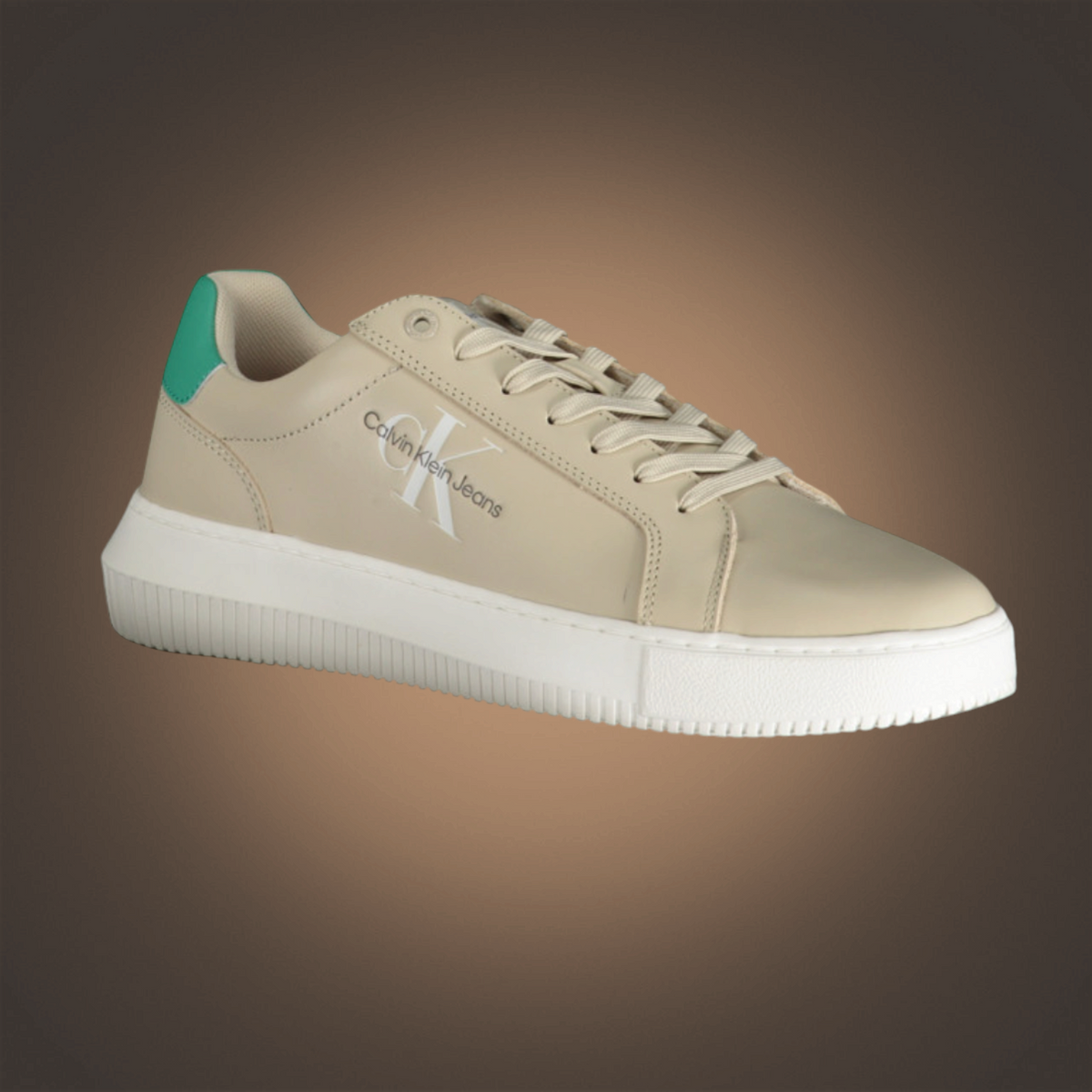 Zapatillas de hombre liquidationlive Calvin Klein color beige con detalle verde en el talón y logo lateral