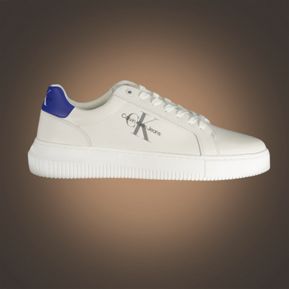 Zapatillas de hombre liquidationlive Calvin Klein blancas con cordones, logotipo lateral y detalle azul en el talón