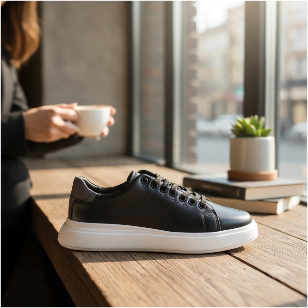 Zapatillas deportivas Calvin Klein de liquidationlive en negro con suela blanca y detalle gris en el talón
