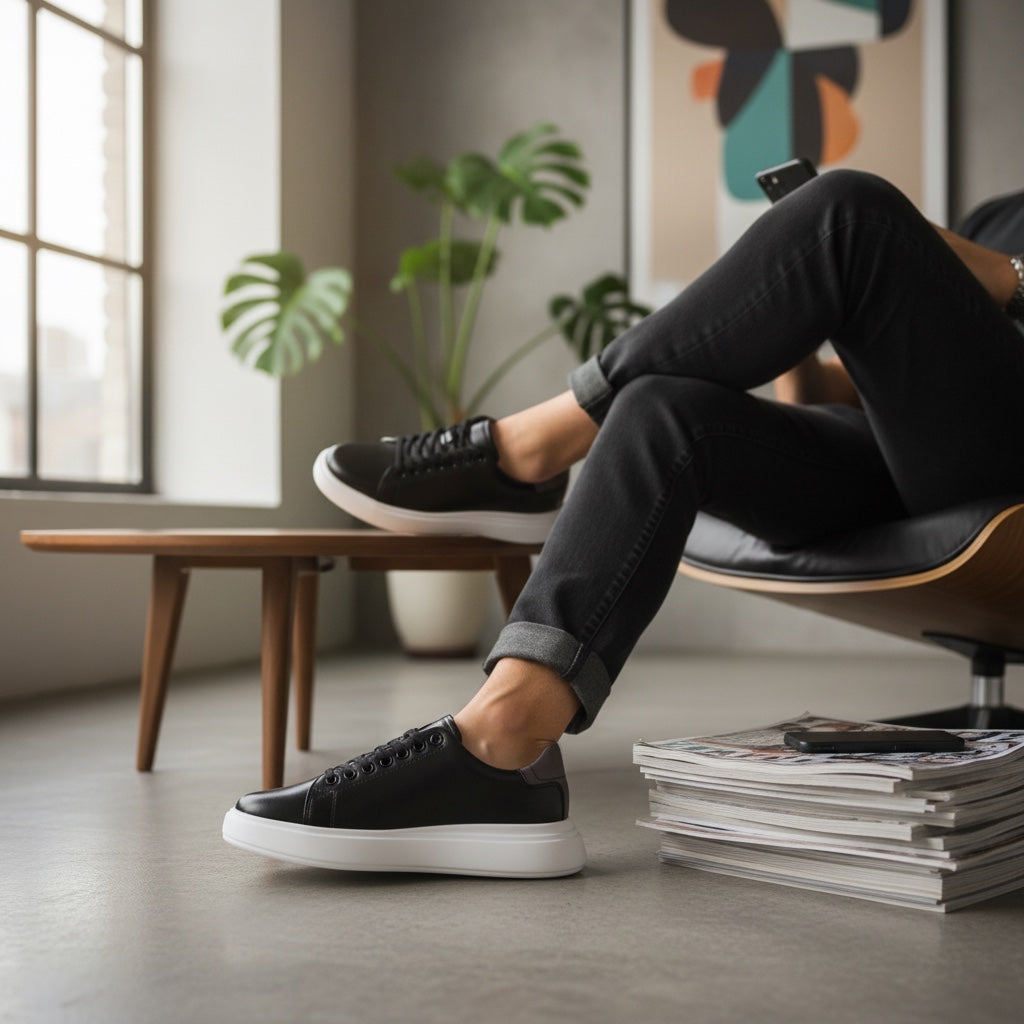 Zapatillas deportivas Calvin Klein de liquidationlive en negro con suela blanca y detalle gris en el talón