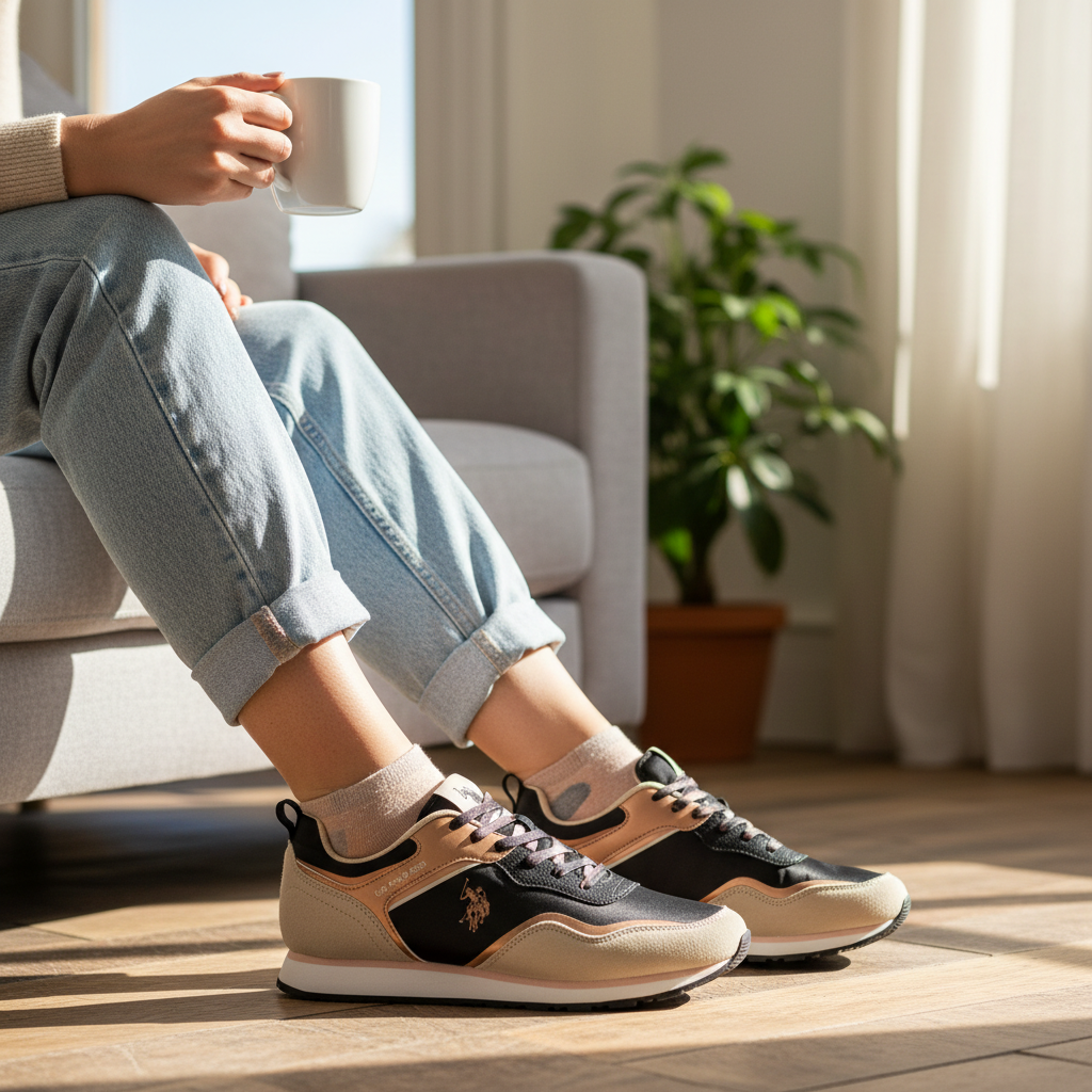 Zapatillas deportivas liquidationlive U.S. Polo Assn. en tonos beige y negro con logotipo y cordones en contraste