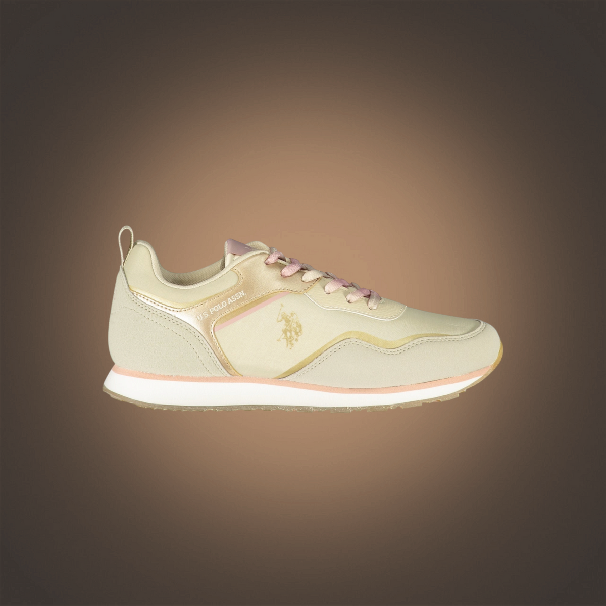 Zapatillas deportivas liquidationlive U.S. Polo Assn. en color beige con detalles en rosa y logotipo lateral