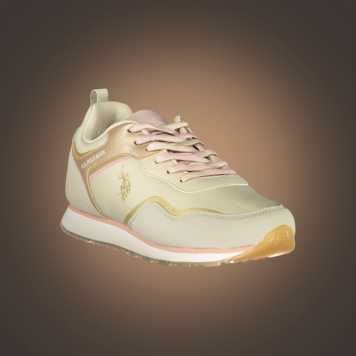 Zapatillas deportivas liquidationlive U.S. Polo Assn. en color beige con detalles en rosa y logotipo lateral