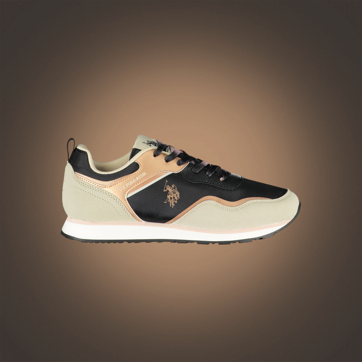 Zapatillas deportivas liquidationlive U.S. Polo Assn. en negro y beige con logotipo y detalles en tono oro rosa