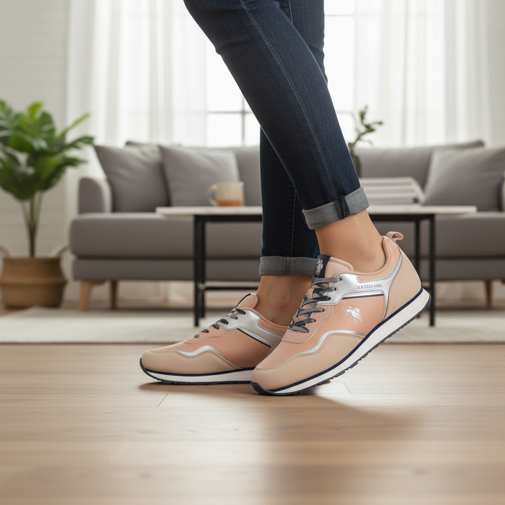 Zapatillas deportivas liquidationlive U.S. Polo Assn. en color rosa con detalles plateados y cordones en contraste