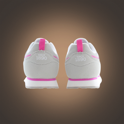 Zapatillas deportivas grises para niña liquidationlive con detalles en rosa y logotipo 1890 en el talón
