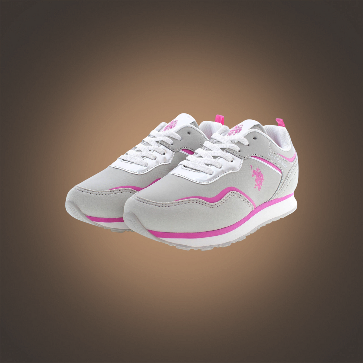 Zapatillas deportivas grises para niña liquidationlive con detalles en rosa y logotipo de U.S. Polo Assn.